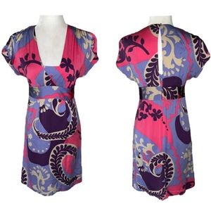 Boden Silk Pink Lavender Lilac Floral Paisley Print Cutout Mini Column Dress - 2